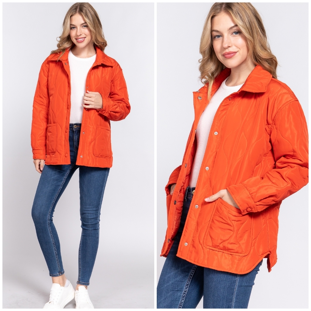 LAST ONE❗️Cozy Chic Vivid Orange Quilted Jacket